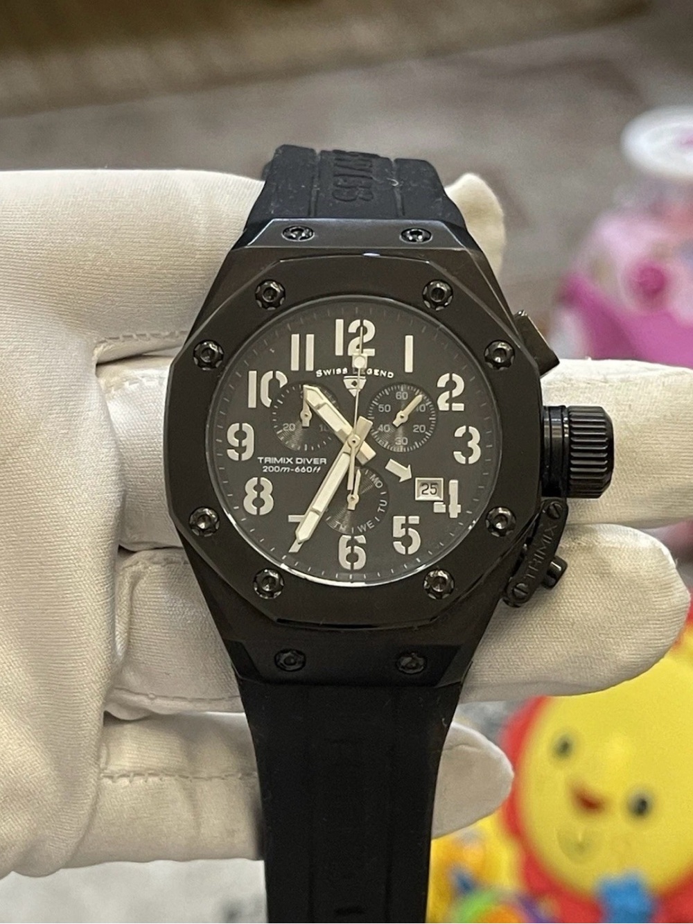 Swiss Legend Trimix Diver Men's Black Chronograph Watch 46mm 20ATM 660ft Date